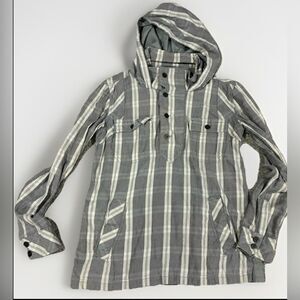 AllSaints Spitalfields Plaid Check Oakland Hooded Shirt Jacket Gray Size 8